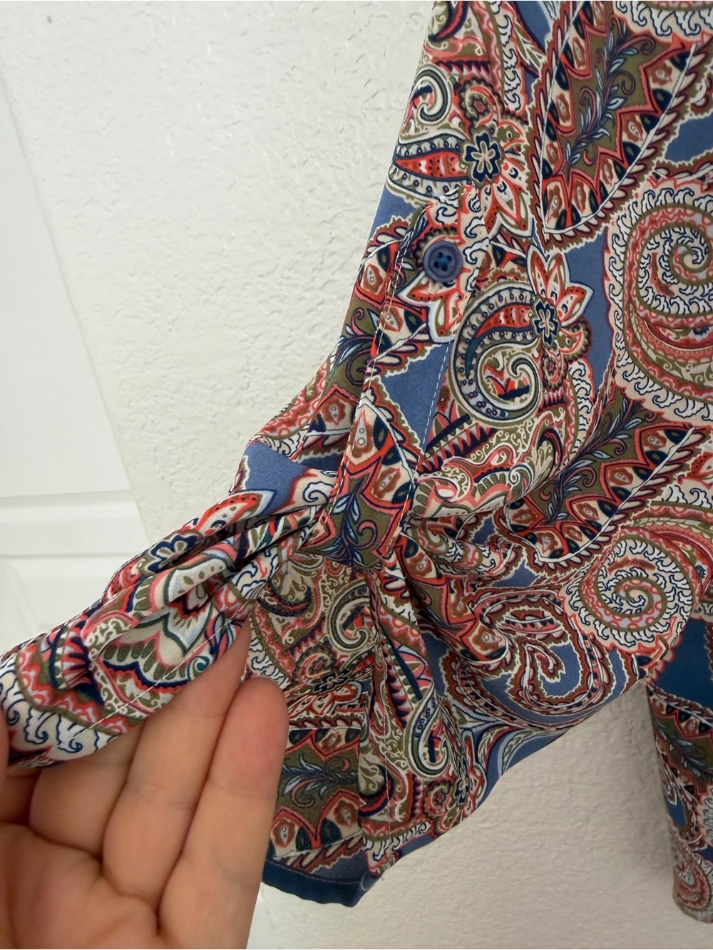 Faded Glory Womens 2X Blue Paisley Print Keyhole Lace Up Tunic Blouse 3/4 Sleeve - Picture 7 of 11